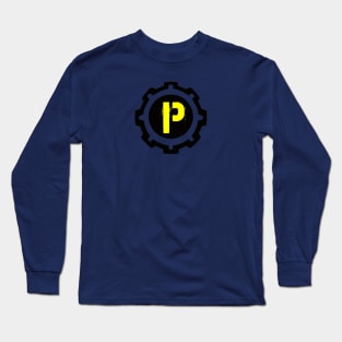 Yellow Letter P in a Black Industrial Cog Long Sleeve T-Shirt